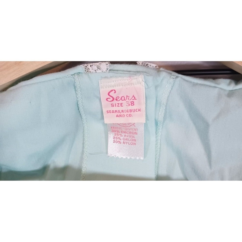 Vintage Sears Pajama Set Blue Floral Embroidered Lace 2 Piece Women 38 - Picture 3 of 8